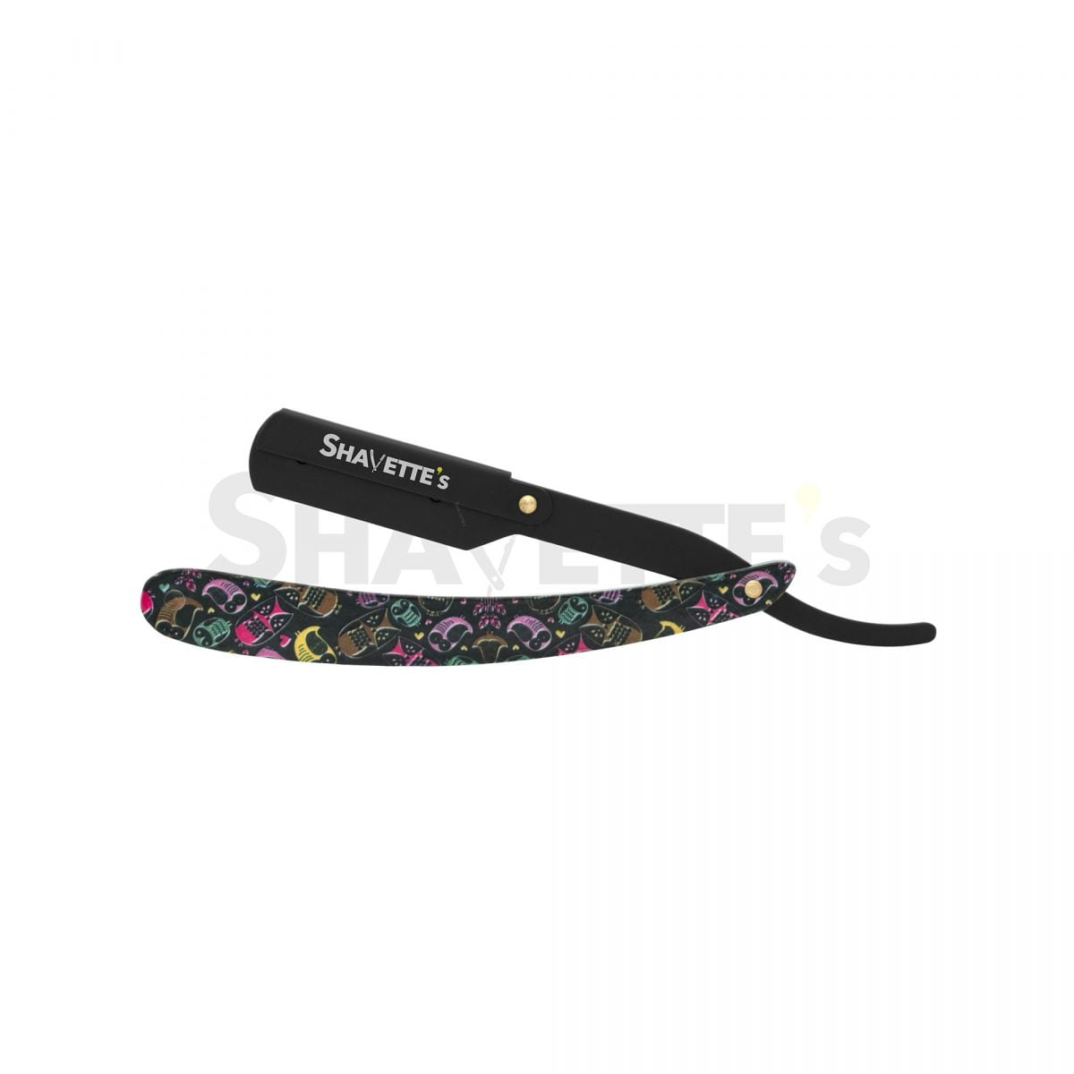 Black Straight Razor / Shavette with Owl pattern on handle